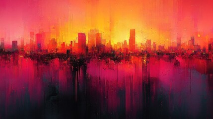 Fototapeta premium Abstract city skyline, red, orange, sunset.