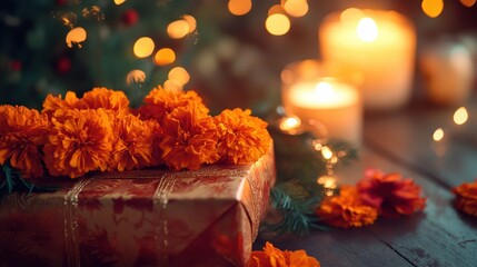 Vibrant Marigolds and Warm Glow of Candles