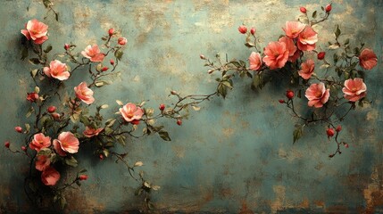 Pink flowers, textured background, artistic floral painting.