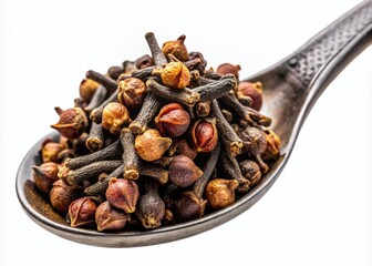 Dried Clove Buds, Aromatic Spice, Cooking Ingredient, Culinary Herb, Food Photography, PNG Image, High-Resolution Spice, Close-up Clove,  Spice Spoon,  Culinary Background,  Clove Flower Buds
