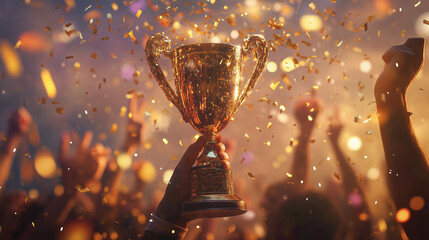 Celebration of victory award ceremony sports event urban environment enthusiastic viewpoint triumph and joy