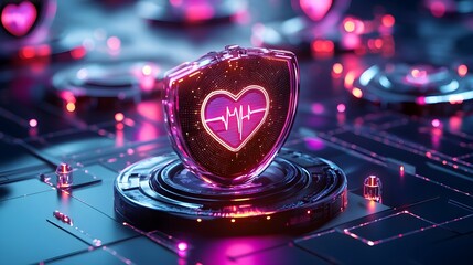 Fototapeta premium heartbeat shield: digital health security - futuristic technology