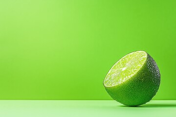 Vibrant Lime Slice on Solid Background - Space for Text