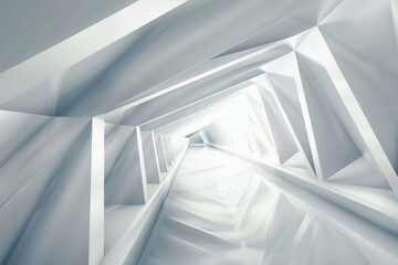 Obraz premium Abstract white geometric tunnel with light at the end. (1)