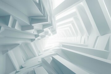 Obraz premium Abstract white geometric tunnel with light at the end.