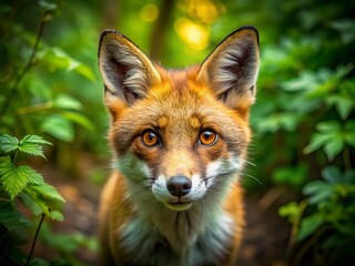 Fototapeta premium Drone Photography: Red Fox Close Up, Wildlife Photo, Aerial View, Nature Photography, Animal Portrait, Fox in Wild, Majestic Fox, Red Fox Gaze