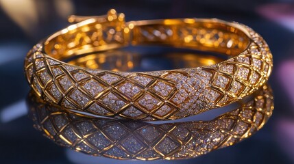 Fototapeta premium Elegant Gold Bracelet with Intricate Design and Sparkling Diamonds