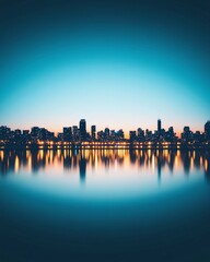 Obraz premium City skyline at sunset with reflections