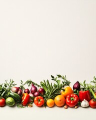 Colorful Fresh Vegetables and Herbs on a Neutral Background