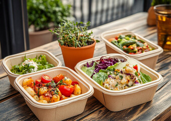 Healthy fresh organic food with drink in paper container for healthy lunch or snack.Macro.AI Generative. © DenisMArt