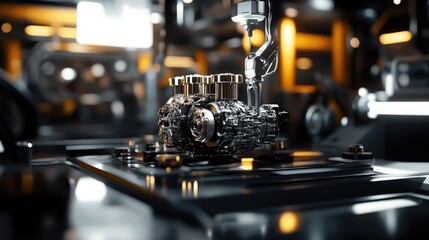High-Tech Mechanical Engine Component in Modern Factory Setting
