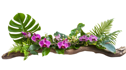 Exotic Orchid Floral Arrangement Tropical Plants, Driftwood Base