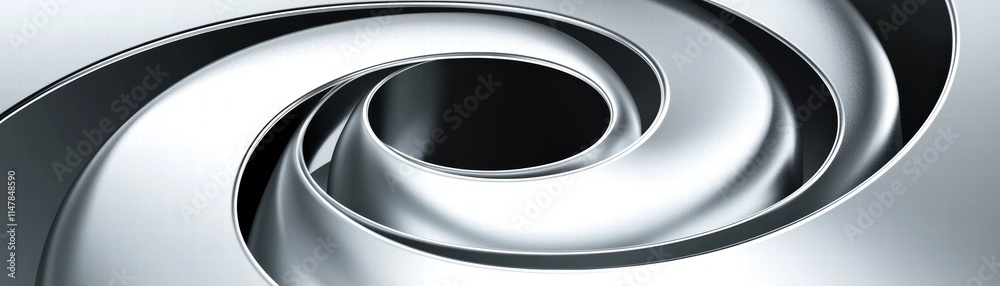 Poster a swirling metallic design with smooth curves and a gradient effect, creating a sense of depth and m