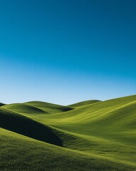 Obraz premium Lush Green Rolling Hills Under Clear Blue Sky