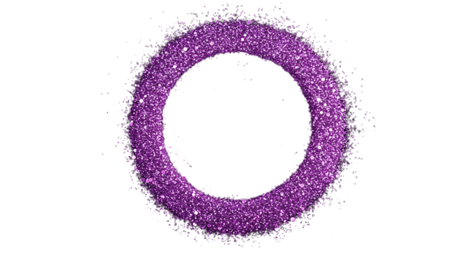 purple glitter circle with purple sparkles with star dust isolated on black background.