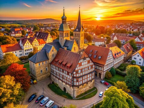 Drone View Rinteln Ratskeller: Aerial Photography of Historic German Cellar