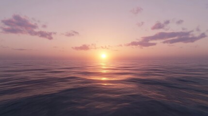 Obraz premium Serene Sunset Over Calm Ocean Water with Gentle Waves and Clouds