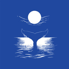 Tail Whale Fish Ocean Nature Illustration Creative Design Template