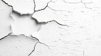 Obraz premium Cracked White Plaster Wall Texture with Central Void