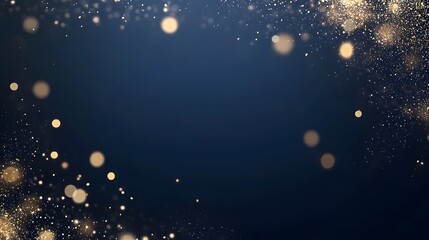 Fototapeta premium Golden sparkles frame a dark blue background