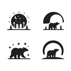 Bear silhouette icons set.