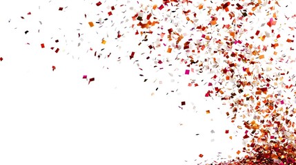 Red and white confetti falling against white background