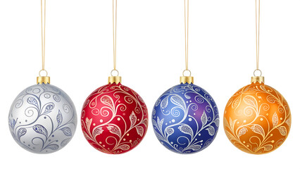 a set of Christmas decorative balls isolated on plain white background