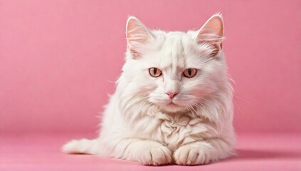 White cat isolated on pink background
