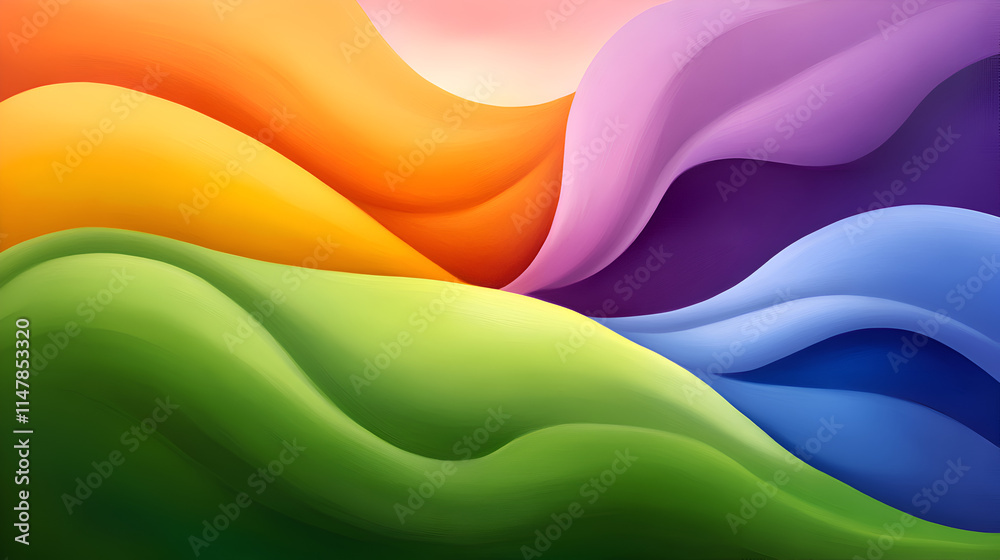 Poster a vibrant abstract design featuring flowing waves of color in a gradient, invoking a sense of moveme
