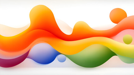 A vibrant abstract wave pattern featuring flowing shapes and a gradient of warm and cool colors.