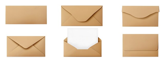 Various colored envelopes arranged neatly on a white background realistic. Generative AI
