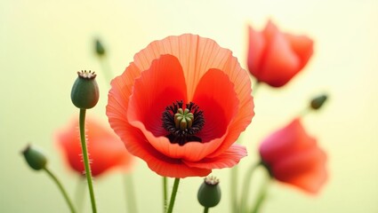 Obraz premium Red poppy flowers blooming in spring meadow