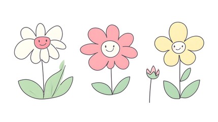 Three Smiling Flowers and a Bud Blooming Joyfully