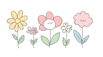 Cute pastel flowers with simple leaf designs