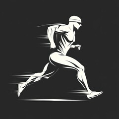 Fototapeta premium Muscular runner in motion, stylized monochrome illustration.
