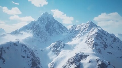 Obraz premium Majestic Snowy Mountain Range with Dramatic Clouds and Foggy Valley