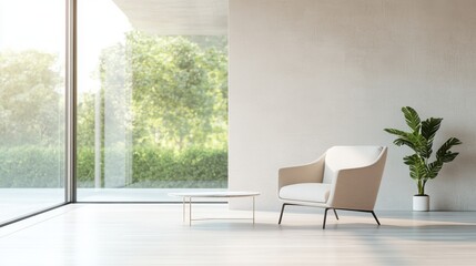 Fototapeta premium Minimalist modern lounge with clean, sophisticated design. Featuring sleek lines and muted hues