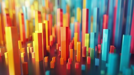 Obraz premium A vibrant 3D bar graph with distinct colorful bars representing data, captured in high resolution.