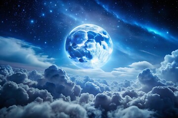 Fototapeta premium Full Moon Night Sky, Bokeh Cloudscape, Celestial Photography, Moonlit Night, Dreamy Moon Scene, Night Sky View