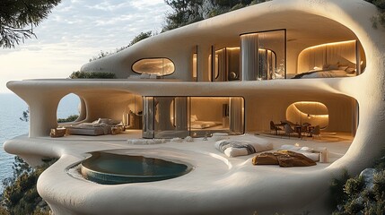 Futuristic Two-Story House with Unique Design Element