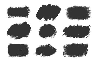 Textured black brush strokes irregular shapes rectangles, ovals, rough circles. Messy patterns, sharp edges, gritty smudges, bold blotches. Features uneven raw surfaces, chaotic jagged details