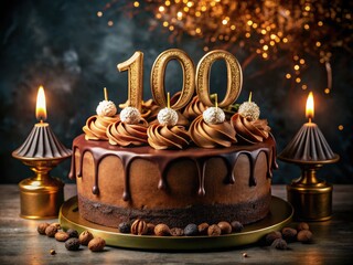 Celebrate 100 years with a stunning centenary chocolate cake landscape, featuring melted chocolate and meringues.
