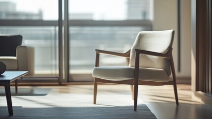 Fototapeta premium Minimalist modern lounge with clean, spacious decor. Featuring sleek lines and subtle hues
