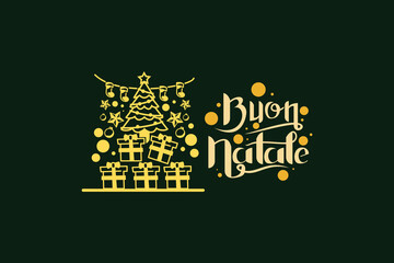 Obraz premium Translation: Merry Christmas. Buon Natale vector text Calligraphic Lettering design card template. Suitable for greeting card, poster and banner.