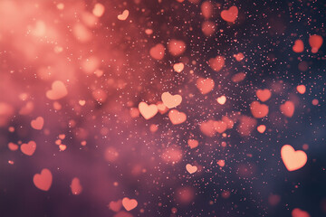 Abstract pink background with heart shaped sequins. Background for Valentine's Day. 