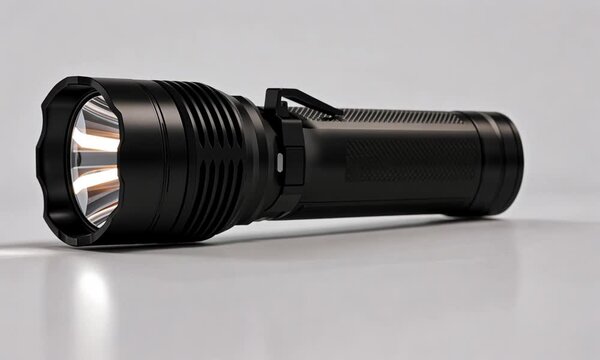 A sleek black flashlight designed for illumination and portability.