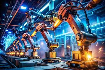 Futuristic Machines: Industrial Revolution 4.0, Robotic Automation, AI Technology, Mechanical Engineering, Cyberpunk Machinery
