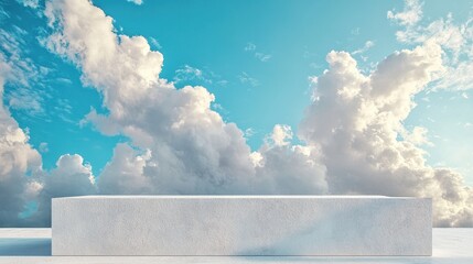 3D white cylindrical podium with cloud on sky,cotton candy and fluffy product display background,exhibition gallery display,vector,Product presentation realistic podium,platform,space for text.