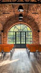 Rustic Bar and Restaurant Interior with Exposed Brick and Wooden Details.