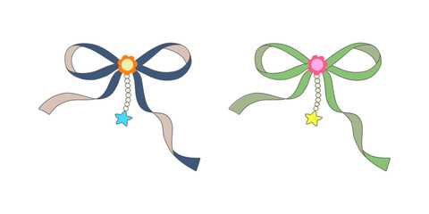 Coquette aesthetic, ribbon bow doodle, hand drawing, elegant cute bow collection, flat vector illustration